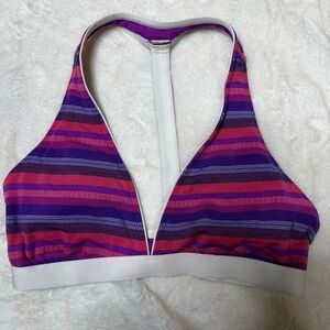Athleta Purple and Pink Striped Sports Bra with Supportive Band